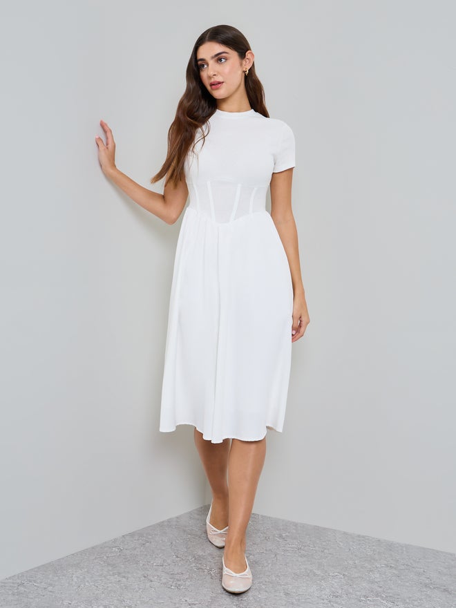 Styli Pink Corset Waist A-Line Midi Dress - Image 2