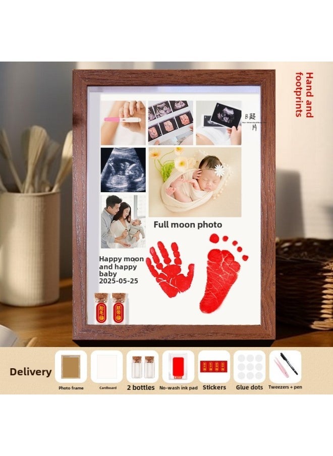 Diy Baby Homemade Fetal Hair Umbilical Cord Commemorative Photo Frame Fetal Hair Deciduous Teeth Collection Box Baby Full Moon Hand And Foot Print Table-Color: 2 Small Bottles + Large Red No-wash Ink Pad-Specifications:8inch Hollow 3cm - Image 1