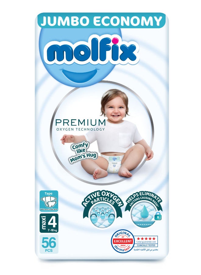 Molfix molfix premium O2 Baby Diapers size 4, 56 Pcs  - Image 1
