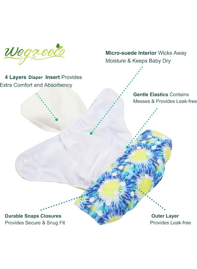 Wegreeco Cloth Diapers 6 Pack with 6 Inserts & 1 Wet Bag, Washable Cloth Diapers for Babies, One Size Adjustable Reusable Diapers Baby (Tie-dye) - Image 3