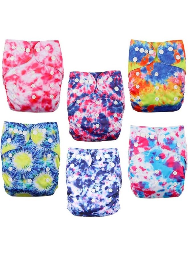 Wegreeco Cloth Diapers 6 Pack with 6 Inserts & 1 Wet Bag, Washable Cloth Diapers for Babies, One Size Adjustable Reusable Diapers Baby (Tie-dye) - Image 2
