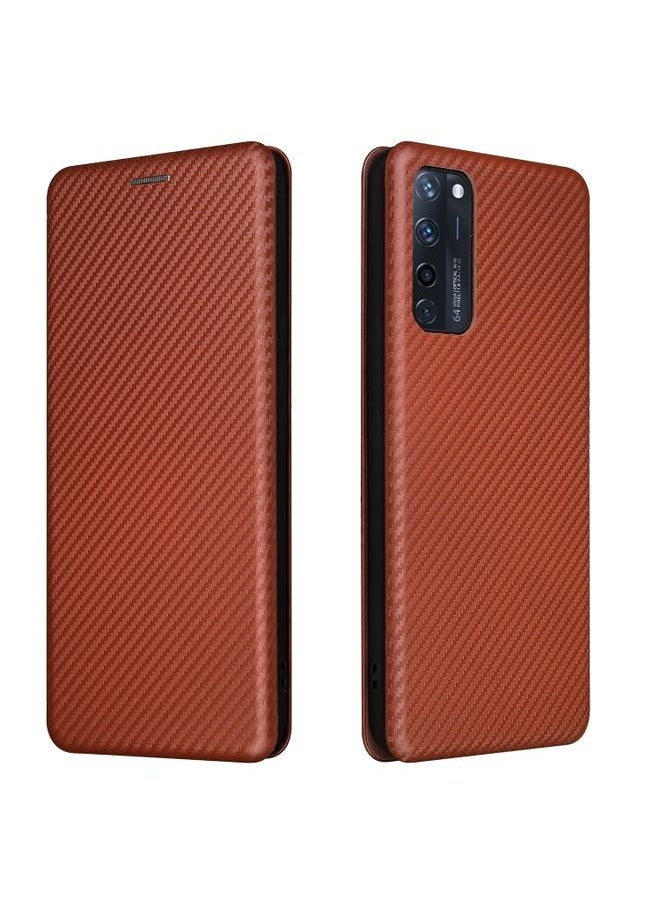 HuHa Case Cover For ZTE Axon 20 5G / 4G Carbon Fiber Texture Horizontal Flip TPU + PC + PU Leather Case with Card Slot(Brown) 