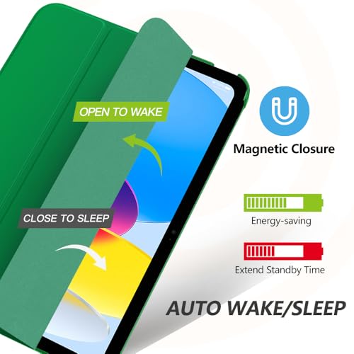 MoKo for iPad (A16) 11th Generation Case 11 Inch 2025, iPad 10th Generation Case 10.9 Inch 2022, Slim Stand Hard PC Translucent Back Shell Smart Cover, Support Touch ID, Auto Wake/Sleep, Forest Green - Image 4