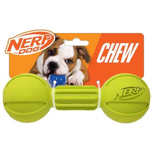 Nerf Dog Rubber Chew Barbell Dog Toy for Aggressive Chewers, Lightweight, Durable and Water Resistant, 7.5 Inches, for Medium/Large Breeds, Single Unit, Green (6994) - Image 1