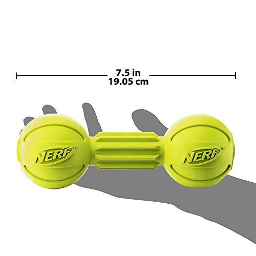 Nerf Dog Rubber Chew Barbell Dog Toy for Aggressive Chewers, Lightweight, Durable and Water Resistant, 7.5 Inches, for Medium/Large Breeds, Single Unit, Green (6994) - Image 5
