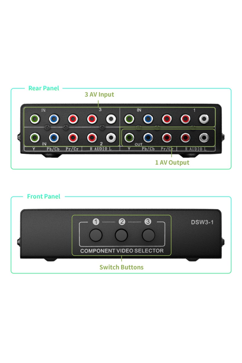 Green Tiger Other check note RGB component Switch selector box 3 in 1 out 5 RCA L/R Ypbpr component Switch AV Sw - Image 4