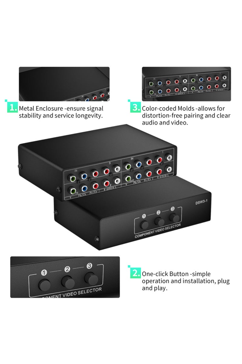 Green Tiger Other check note RGB component Switch selector box 3 in 1 out 5 RCA L/R Ypbpr component Switch AV Sw - Image 3