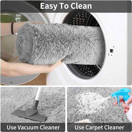 Merelax Soft Modern Indoor Shaggy Area Rug for Bedroom Livingroom Dorm Kids Room Home Decorative, Non-Slip Plush Fluffy Furry Fur Rugs Comfy Nursery Accent Floor Carpet 2x3 Feet, Grey - Image 4