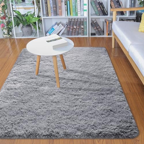 Merelax Soft Modern Indoor Shaggy Area Rug for Bedroom Livingroom Dorm Kids Room Home Decorative, Non-Slip Plush Fluffy Furry Fur Rugs Comfy Nursery Accent Floor Carpet 2x3 Feet, Grey - Image 1