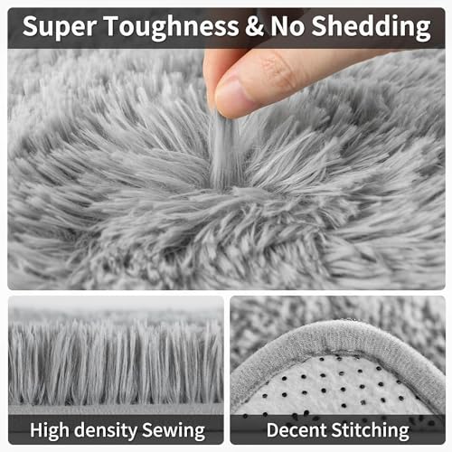 Merelax Soft Modern Indoor Shaggy Area Rug for Bedroom Livingroom Dorm Kids Room Home Decorative, Non-Slip Plush Fluffy Furry Fur Rugs Comfy Nursery Accent Floor Carpet 2x3 Feet, Grey - Image 3