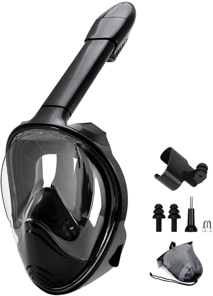 Diving Mask Full Face Ventilation Design with Detachable Camera Mount, Anti-Fogging, with Adjustable Head Straps, Professional Snorkeling Set for Adults and Youth