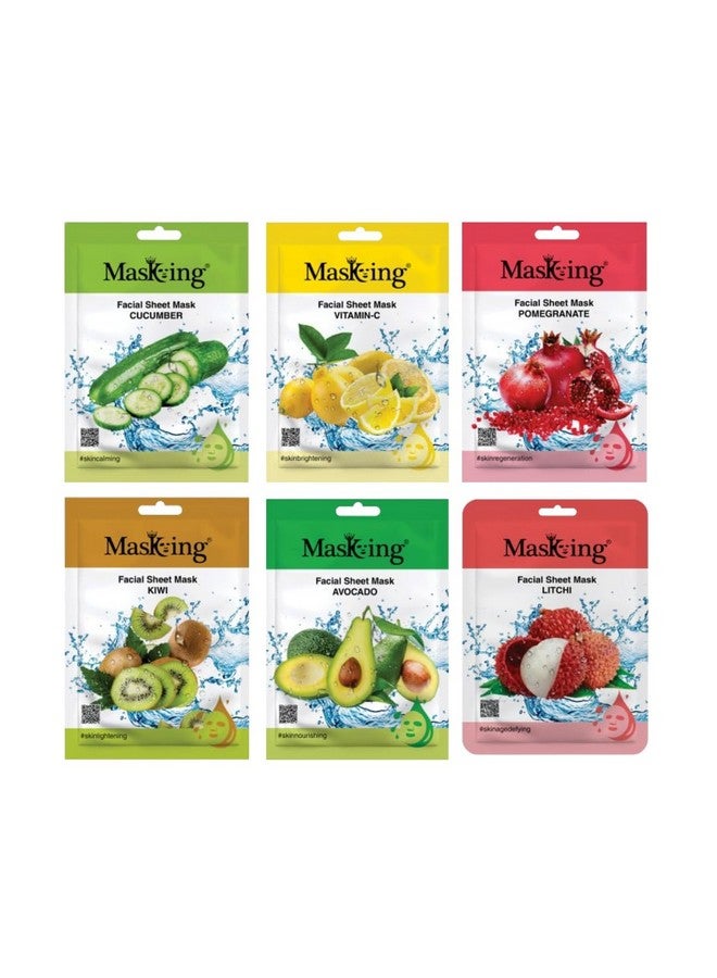 MasKing Beauty Cucumber, Vitamin-C, Pomegranate, Kiwi, Avocado & Litchi extract Facial sheet mask for glowing and hydrating, daily Skin care, combo pack of 6 - Image 1