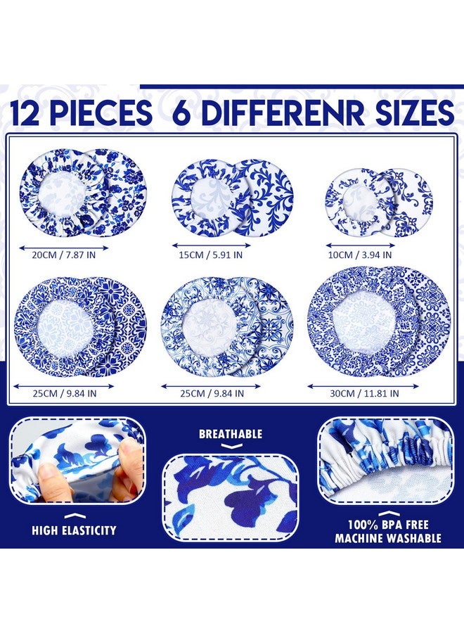 CHENGU 12 Pcs Reusable Bowl Covers Bulk Elastic Cloth Fabric Bowl Cover for Bread Proof Rising Sourdough 5 Size Dish Food Stretchy Storage Cover (Blue,Blue Ceramic Style) - Image 5