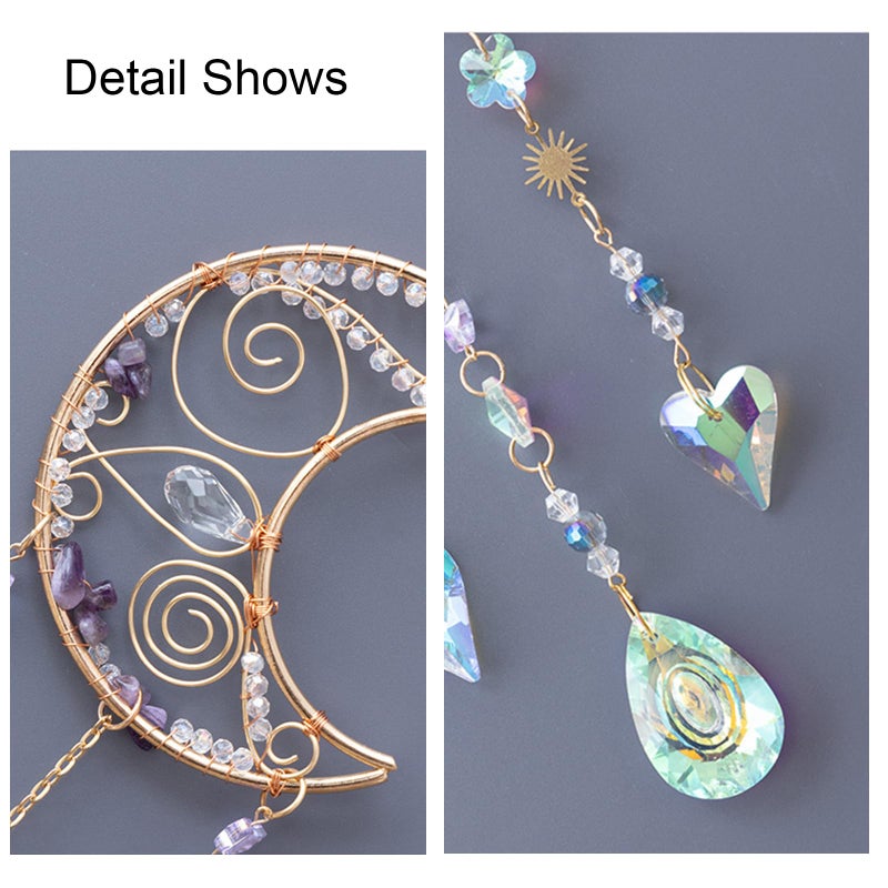 Tuoking Crystal Moon Suncatchers For Window Hanging Natural Healing Stones Wind Chimes Sun Catcher Rainbow Maker Good Luck Gifts Decor For Home Garden - Image 3