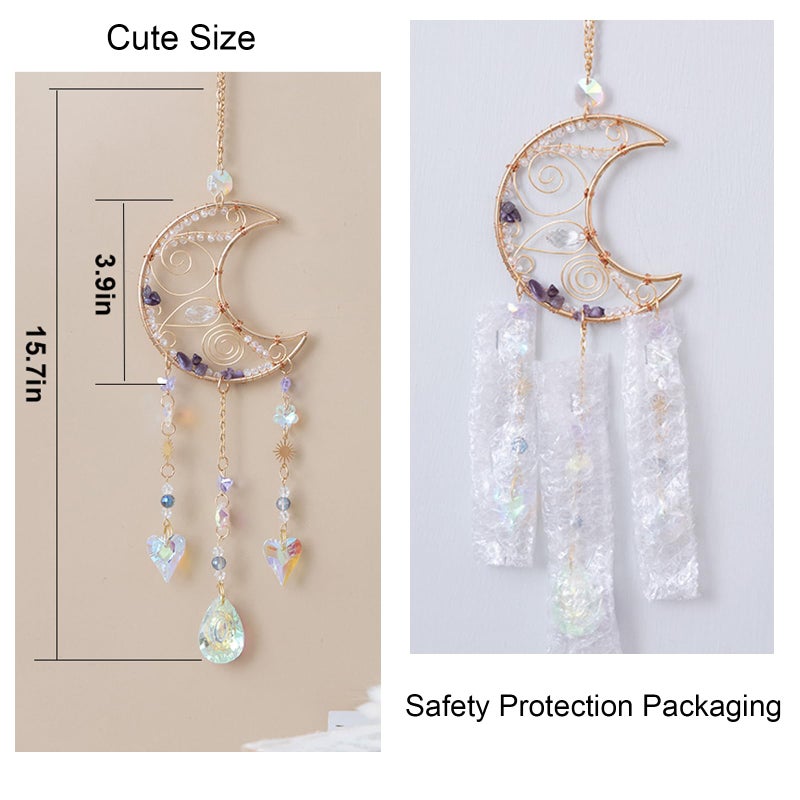 Tuoking Crystal Moon Suncatchers For Window Hanging Natural Healing Stones Wind Chimes Sun Catcher Rainbow Maker Good Luck Gifts Decor For Home Garden - Image 2