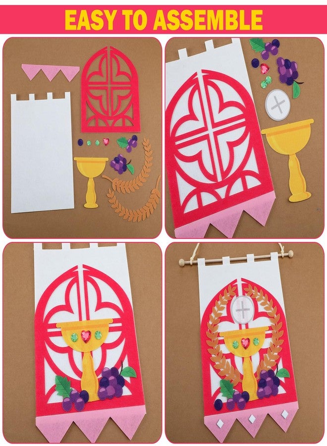 SmoothNovelty 6 Sets First Communion Banner Kits 9 x 12 Inches Felt Holy Communion Banner Kits Sunday School DIY Arts and Crafts Kit for Kids First Communion Gifts for Boys or Girls - Image 3
