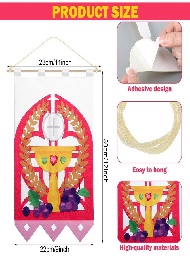 SmoothNovelty 6 Sets First Communion Banner Kits 9 x 12 Inches Felt Holy Communion Banner Kits Sunday School DIY Arts and Crafts Kit for Kids First Communion Gifts for Boys or Girls - Image 2