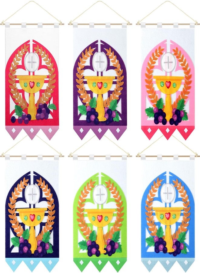 SmoothNovelty 6 Sets First Communion Banner Kits 9 x 12 Inches Felt Holy Communion Banner Kits Sunday School DIY Arts and Crafts Kit for Kids First Communion Gifts for Boys or Girls - Image 1