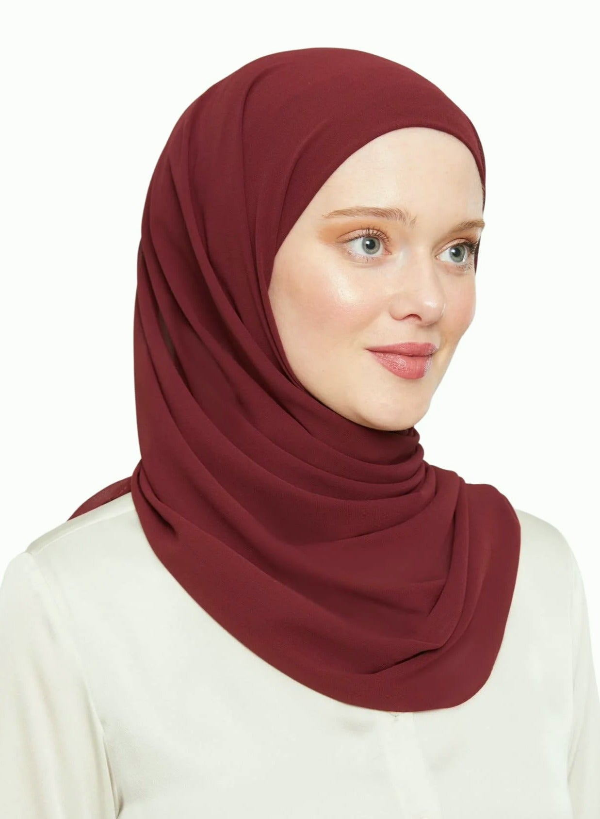 Chiffon Instant Hijab for Women Muslim Under Scarf Tie Cap with Veil Fashion Islam Solid Color Headscarf Turban Wrap-Wine Red