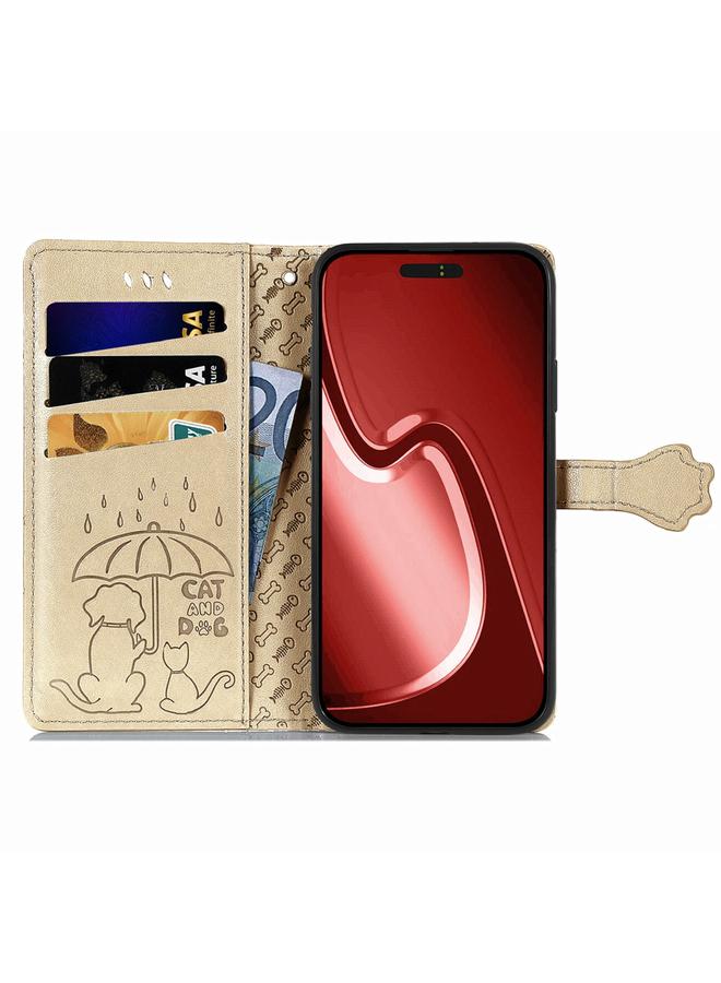 اس-توب جراب لهاتف iPhone 15 Pro Max مصنوع من الجلد المنقوش بنقشة قطة وكلب - Image 3