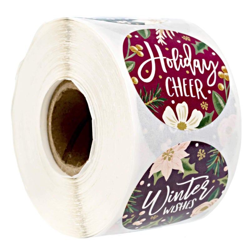 SBlabels Bold Floral Holiday Stickers  500 Modern Poinsettia Winter Stickers  6 Alternating Vibrant Christmas Envelope Seals  15 Round Labels
