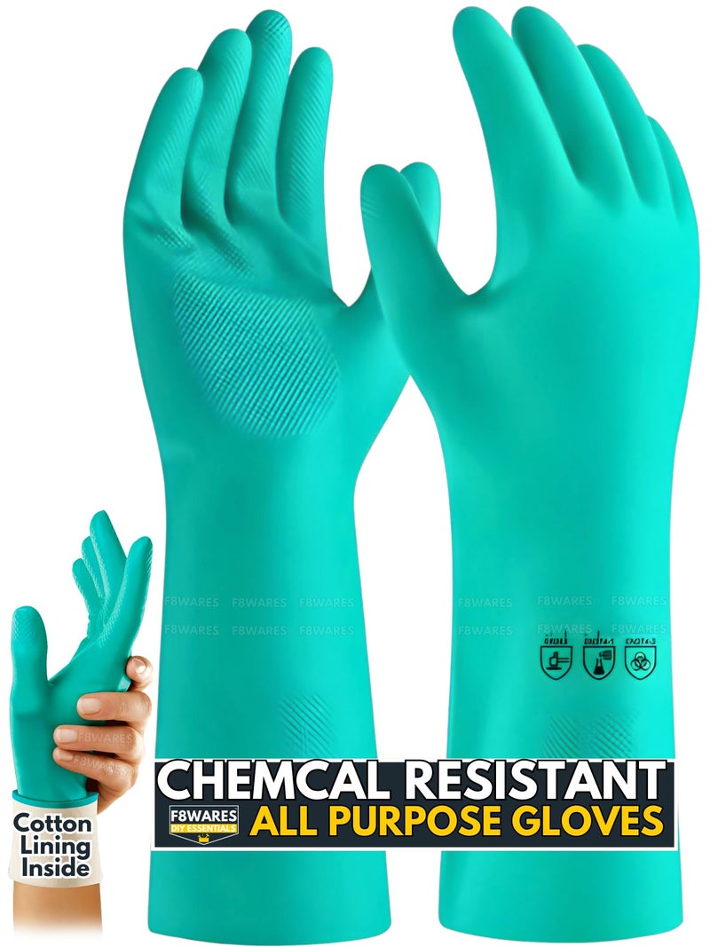 F8WARES 13 Inch Long Nitrile Rubber Gloves For Chemical Use - Hand Gloves For Bathroom Cleaning - Hand Gloves For Washing Utensils - Washing Gloves For Kitchen Tools & Cleaning Supplies ,1 Pair - Image 1