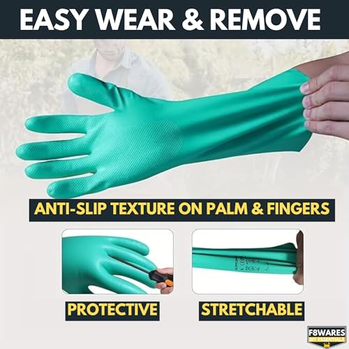 F8WARES 13 Inch Long Nitrile Rubber Gloves For Chemical Use - Hand Gloves For Bathroom Cleaning - Hand Gloves For Washing Utensils - Washing Gloves For Kitchen Tools & Cleaning Supplies ,1 Pair - Image 3