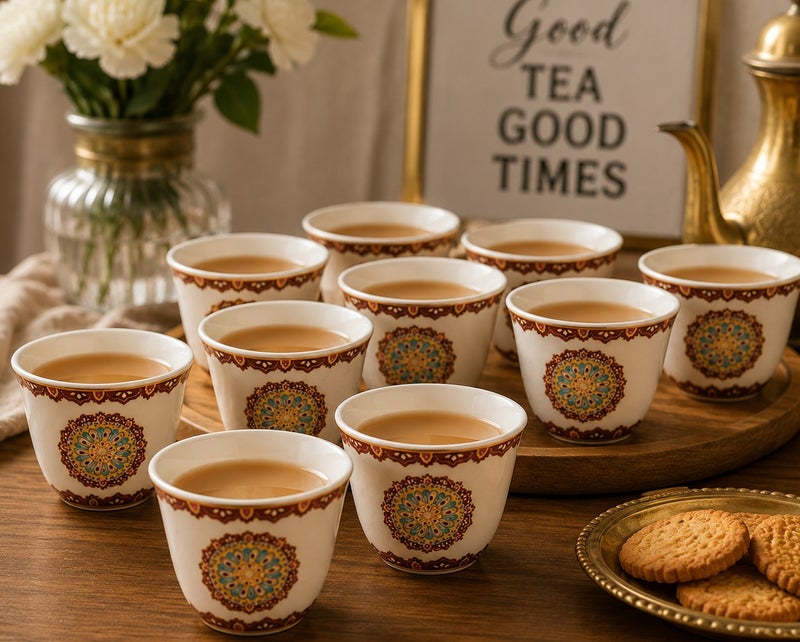 Shallow Bone China Moroccan 12-Piece Cawa Set, Multicolor - Image 5