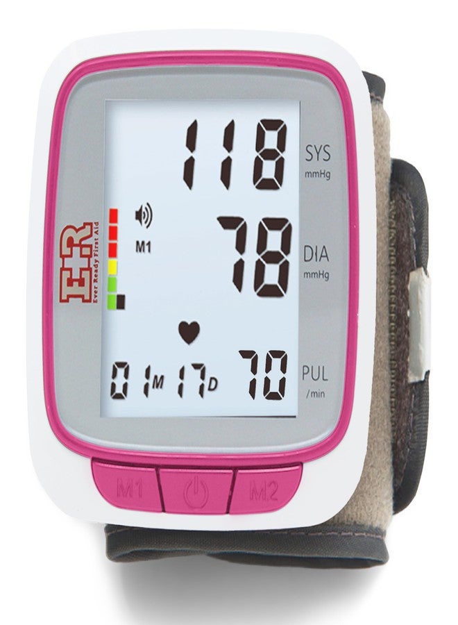 Ever Ready First Aid Fully Automatic Blood Pressure Wrist Cuff Watch Wearable Monitor for Home Use - Pink- Batteries Included - Image 1