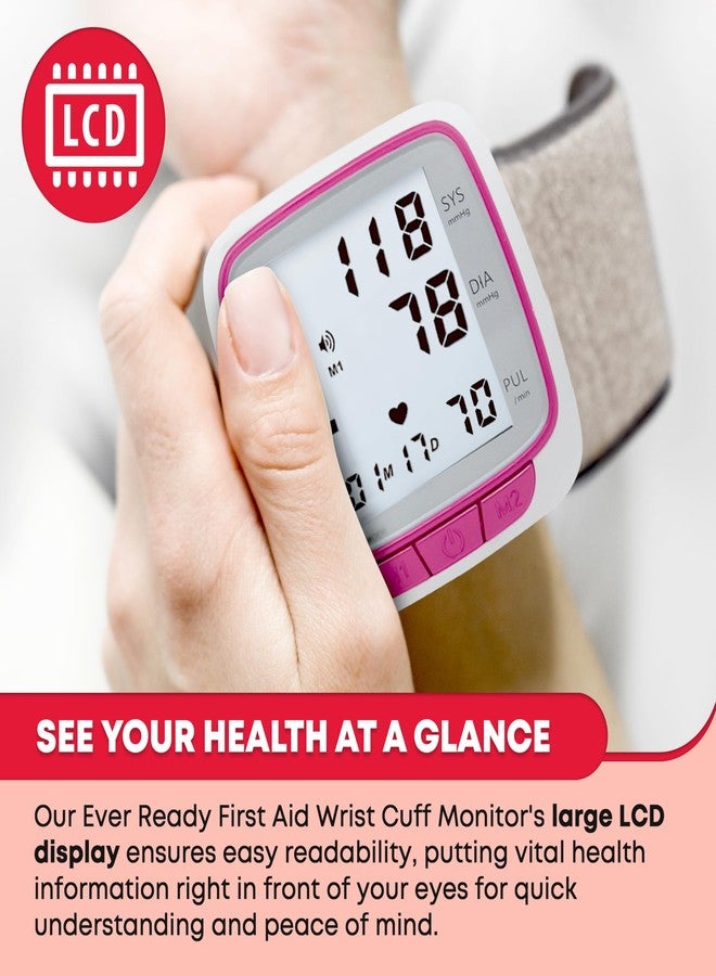 Ever Ready First Aid Fully Automatic Blood Pressure Wrist Cuff Watch Wearable Monitor for Home Use - Pink- Batteries Included - Image 4