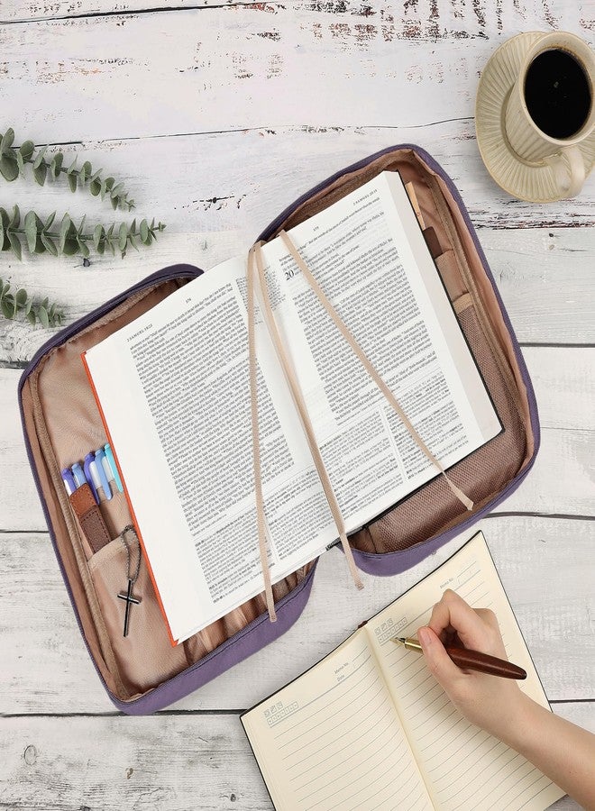 فايندكوزي غطاء كتاب مقدس من FINDCOZY للنساء، حقيبة حمل متينة للكتب والإكسسوارات الدينية، مزودة بمقبض وجيب بسحاب، لون بنفسجي - Image 5
