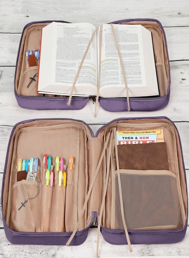 فايندكوزي غطاء كتاب مقدس من FINDCOZY للنساء، حقيبة حمل متينة للكتب والإكسسوارات الدينية، مزودة بمقبض وجيب بسحاب، لون بنفسجي - Image 3