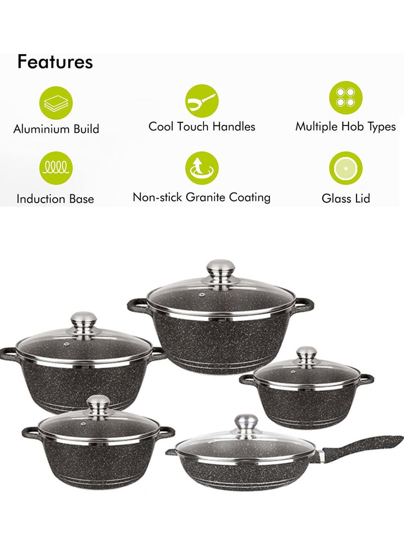 HK - 12-Piece Granite-Coated Nonstick Pan, Stockpot, Frying Pan and Pot Set - Image 1