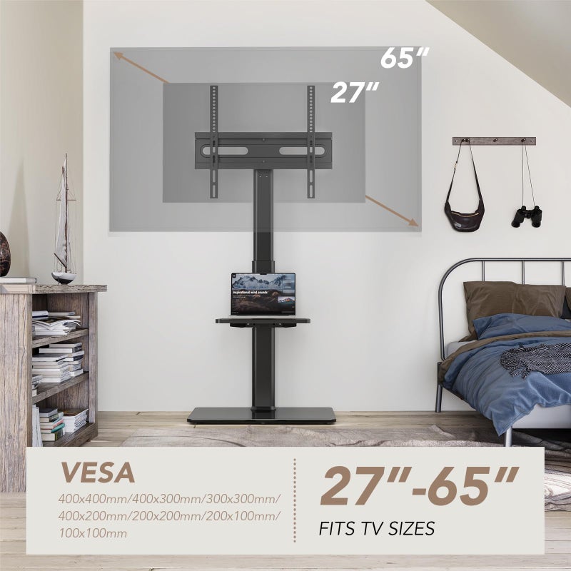 AX WABER Universal Floor TV Stand with Mount 70 Degree Swivel 9 Level Height Adjustable and Space Saving Design for Most 27 to 65 inch LCD, LED OLED TVs One Shelf - Image 4
