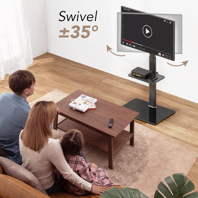 AX WABER Universal Floor TV Stand with Mount 70 Degree Swivel 9 Level Height Adjustable and Space Saving Design for Most 27 to 65 inch LCD, LED OLED TVs One Shelf - Image 2
