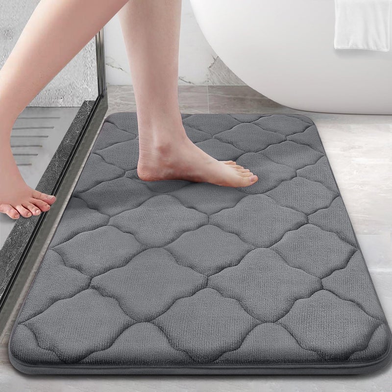 OLANLY Memory Foam Bath Mat Rug 30x20  Ultra Soft Non Slip and Absorbent Bathroom Rug  Machine Wash Dry  Comfortable  Thick Bath Rug Carpet for Bathroom Floor  Tub and Shower  Dark Grey