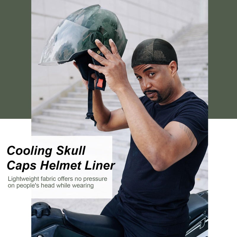 Jeere 9 Pcs Cooling Skull Cap Camo Liner Sweat Wicking Lightweight Cycling Cap Running Head hat for Men Women(Camouflage,Olive) - Image 3