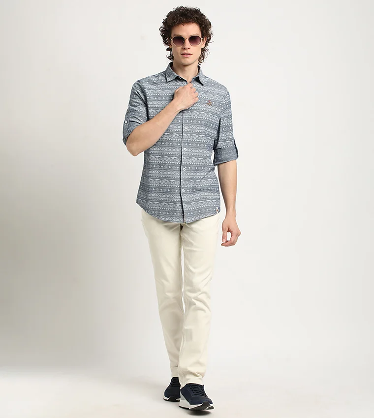 BEVERLY HILLS POLO CLUB Printed Roll-Up Sleeves Shirt