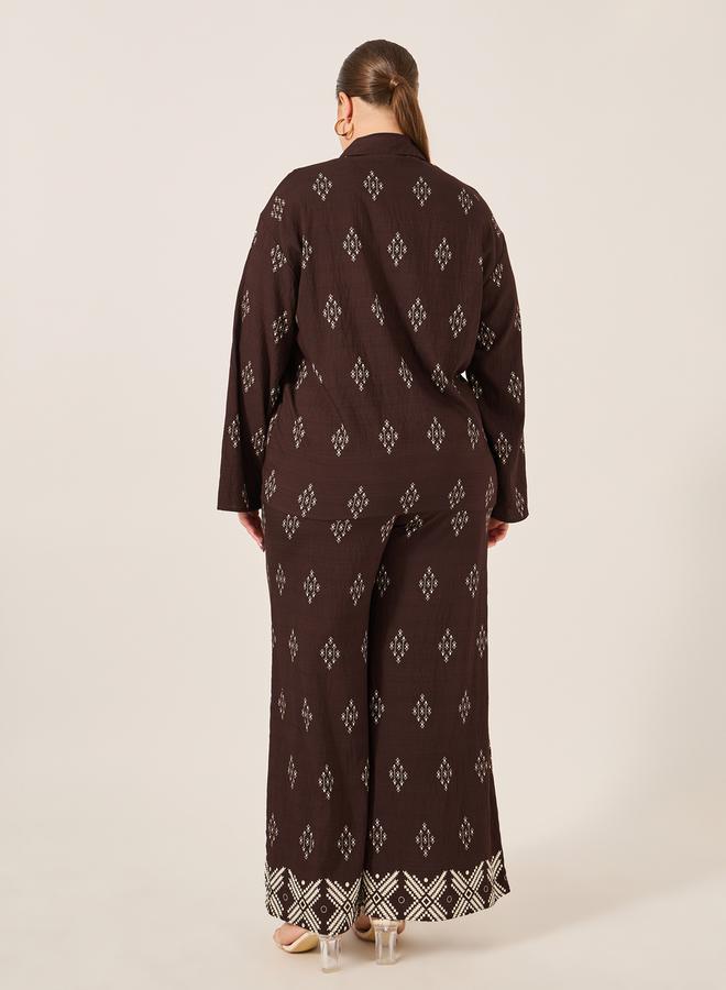Plus Size Printed Oversized Shirt and Wide Leg Trousers Co-Ords