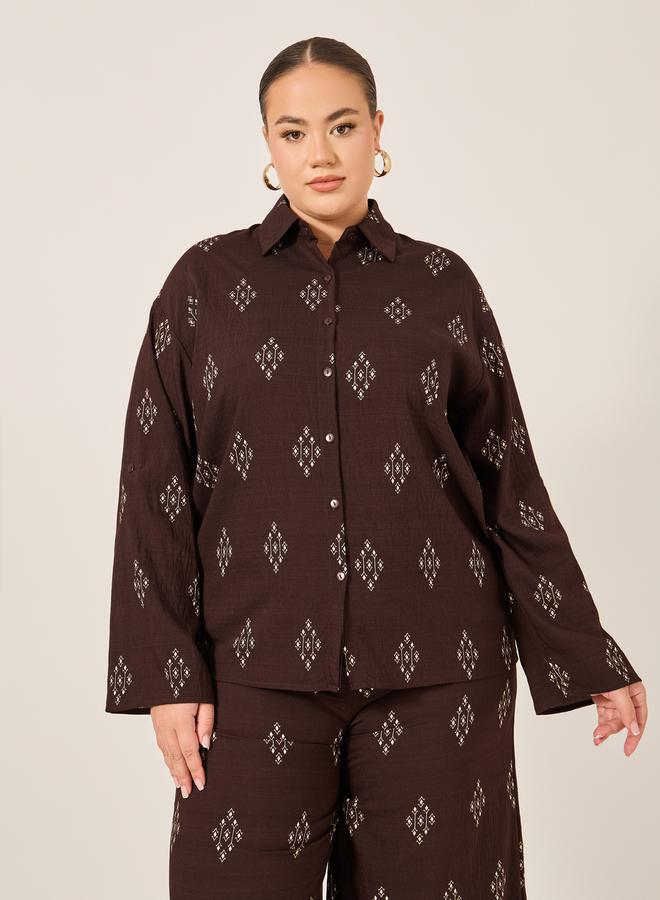 Plus Size Printed Oversized Shirt and Wide Leg Trousers Co-Ords