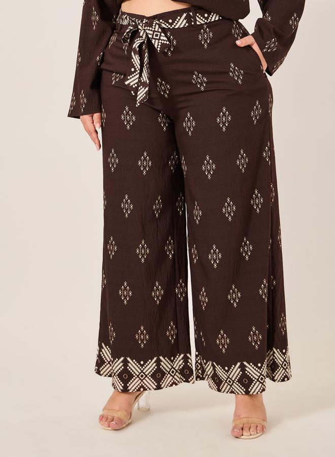 Plus Size Printed Oversized Shirt and Wide Leg Trousers Co-Ords