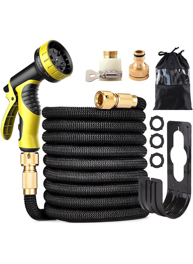 Hihonor Garden Hose 50 FT, Expandable Garden Hose with 9 Spray Pattern Nozzle, 1/2'' & 3/4'' Solid Brass Connectors, Lightweight Durable 3800D Expandable Hose Pipe with 3 Layer Latex, Easy Storage - Image 1