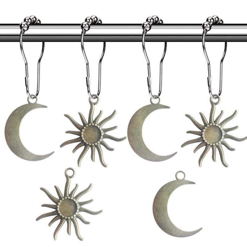 Aimoye Sun Moon Celestial Shower Curtain Hooks  Mid Century Abstract Boho Minimalist Vintage Cute Chic Mystic Fantasy Goth Nature Bathroom Decor