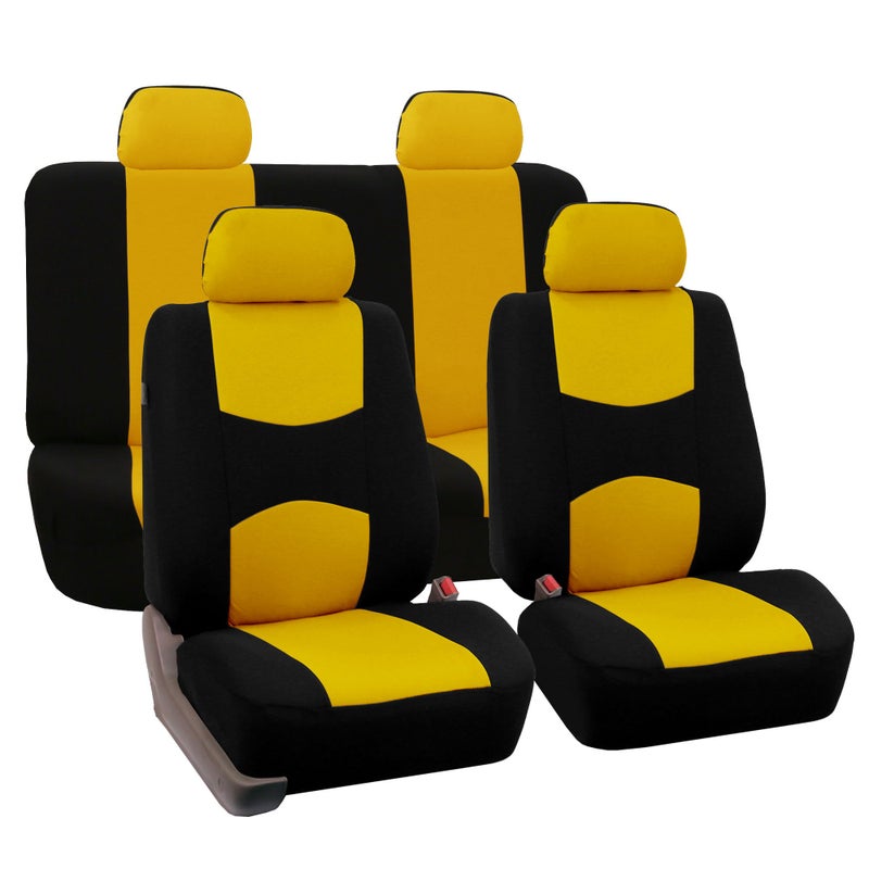 FH Group FH Group Automotive Seat Covers Yellow Universal Fit Full Set Flat Cloth Fabric Fits Most Cars, Suvs, Trucks, And Vans FB050YELLOW114  - Image 1