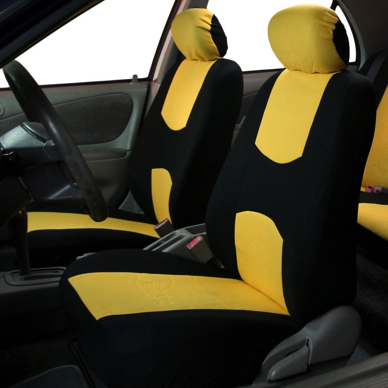 FH Group FH Group Automotive Seat Covers Yellow Universal Fit Full Set Flat Cloth Fabric Fits Most Cars, Suvs, Trucks, And Vans FB050YELLOW114  - Image 2