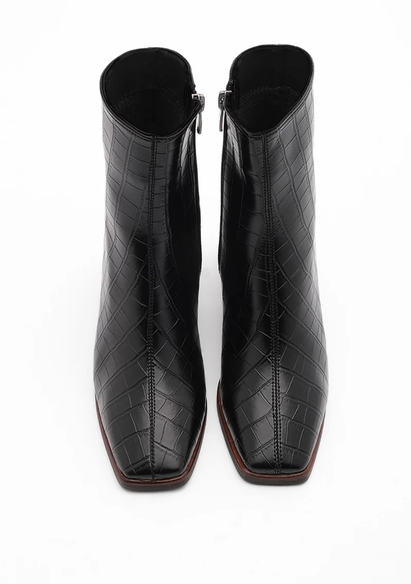 MARJIN Margin Women's Heeled Boots Blunt Toe Wooden Heel Zippered Sayen