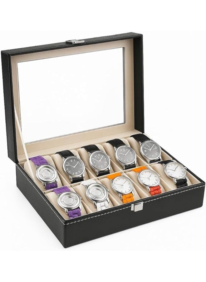 Watch Box Organizer Durable PU Leather Watch Box 10 Grid Slots for Men Women Watches Jewelry Storage Elegant Design - Image 1