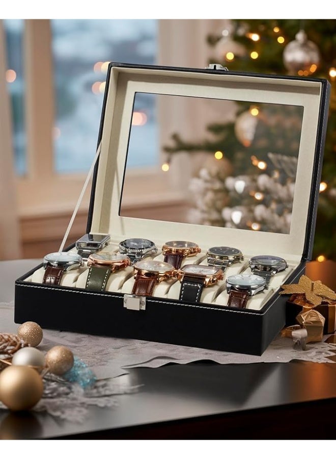 Watch Box Organizer Durable PU Leather Watch Box 10 Grid Slots for Men Women Watches Jewelry Storage Elegant Design - Image 4