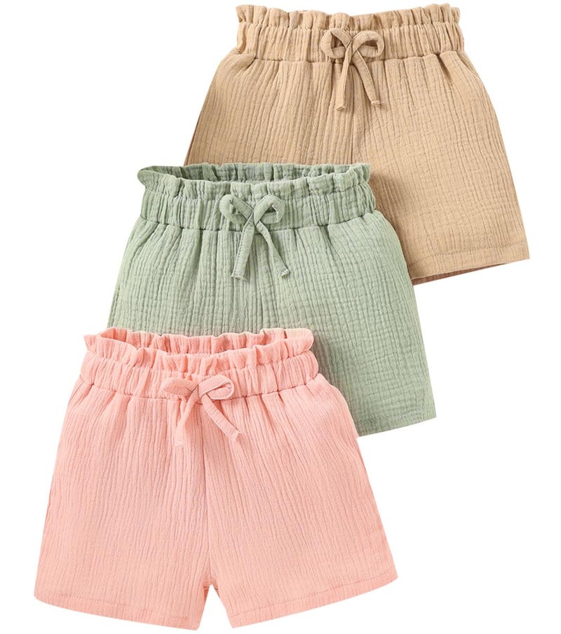 Yvowming 3 Pack Girls Shorts Pants Casual Linen Cotton Shorts for Toddler Girls Kids Summer Clothes (Ages 4-12) (US, Age, 5 Years, 6 Years, Multicolor) - Image 1