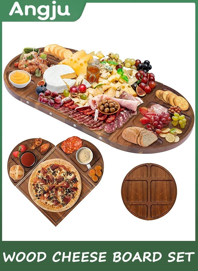 انججو مجموعة كبيرة من الجبن خشب أكاسيا - 3 جزء فريد طويل ومستدير - لوحات Charcuterie المغناطيسية وملوحات Charcuterie مجموعة هدية - علبة خشبية تخدم لوحة القطع (33 * 60 سم) - Image 1